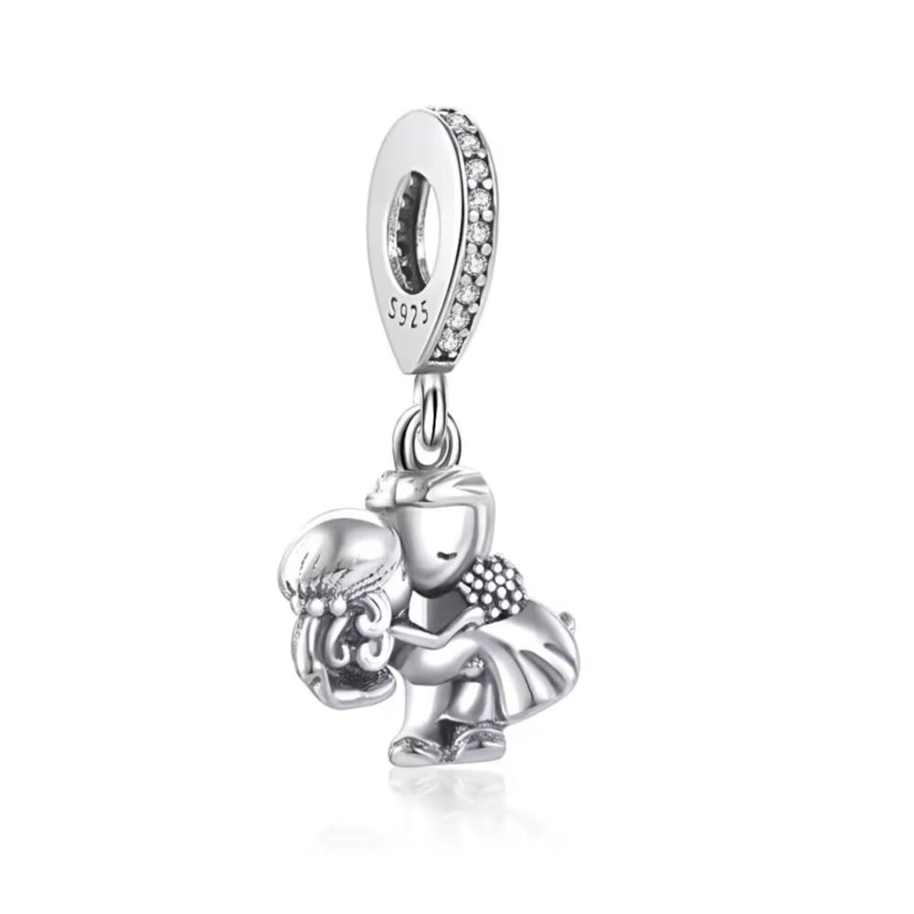 S925 Sterling Silver Just Married Dangle Charm – Pave Bail, Married Couple